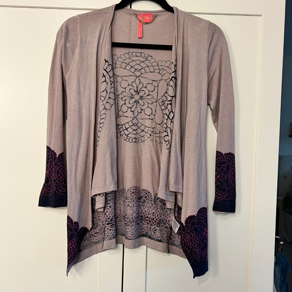 EUC Purple Button Open Front Cardigan Mandala *sz XS*